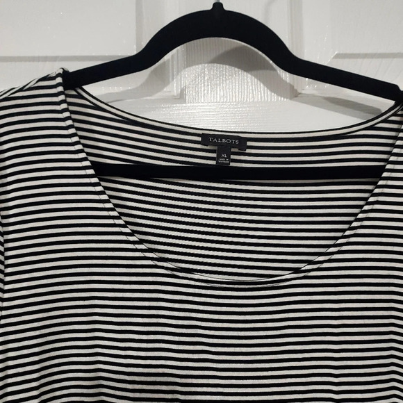 Talbots White and Black Striped Short Sleeve Shirt in Size XL - Picture 3 of 9